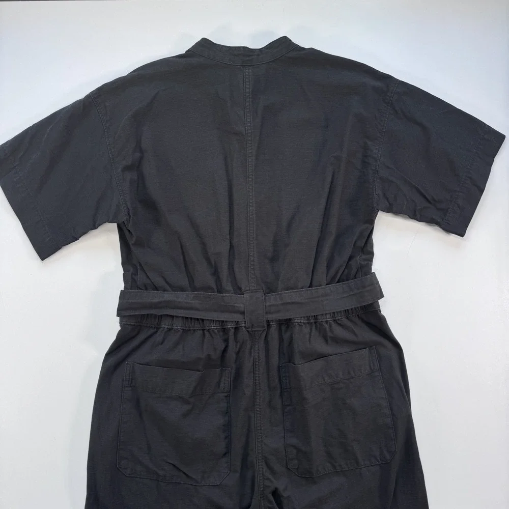 EVERLANE Fatigue Short Sleeve Jumpsuit Womens 8 Faded Black Organic Cotton/Linen